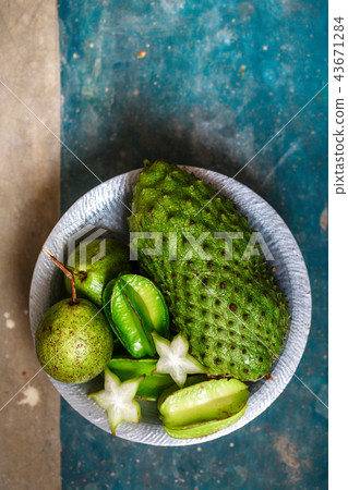Exotic fruits on a metal plate 43671284
