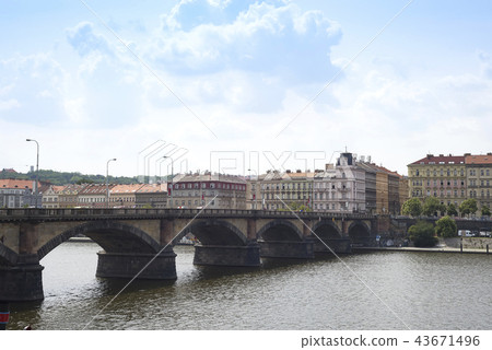 Panoramic view of Charles Bridge in Prague  43671496