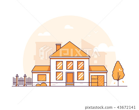 Cottage house - modern thin line design style... - Stock Illustration ...