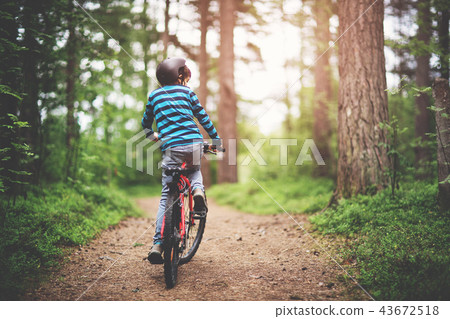 child on a bicycle in the forest in early morning child on a bicycle in the forest in early morning 43672518
