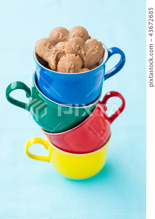 the tower of color cups and cookies heart 43672685