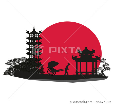 Chinese rickshaw - abstract landscape card 43673026