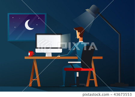 Business man working late night. workload concept - vector illustration Business man working late night. workload concept - vector illustration 43673553