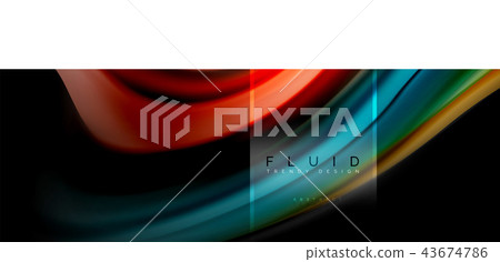 Fluid colors abstract background colorful poster, twisted liquid design on black, colorful marble or 43674786