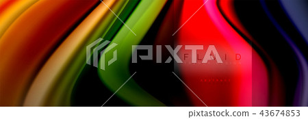 Rainbow fluid abstract shapes, liquid colors design, colorful marble or plastic wavy texture 43674853