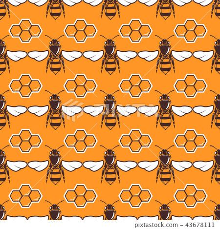 Bees, honey vector seamless pattern in brown... - Stock Illustration ...
