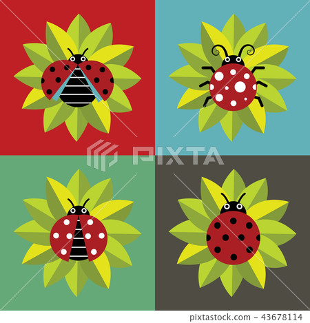 Ladybugs in green leaves on color background - Stock Illustration ...