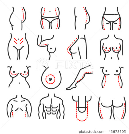 Plastic body cosmetic surgery vector line icons set 43678505