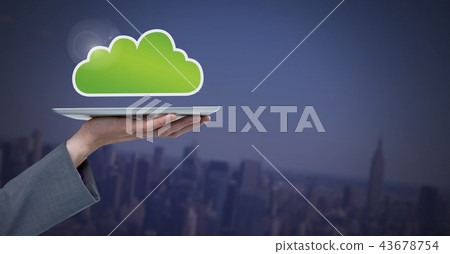 Hand holding tablet with cloud icon 43678754