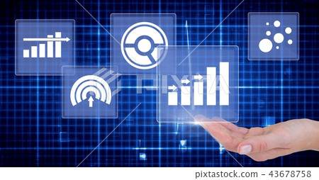 Hand touching business chart statistic icons 43678758