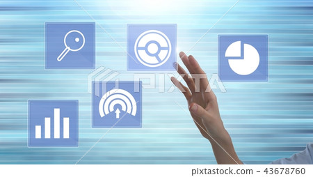 Hand touching business chart statistic icons Hand touching business chart statistic icons 43678760