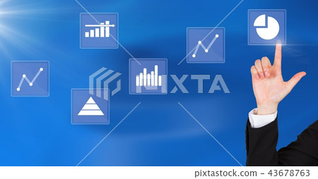 Hand touching business chart statistic icons Hand touching business chart statistic icons 43678763
