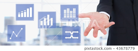 Hand touching business chart statistic icons Hand touching business chart statistic icons 43678779