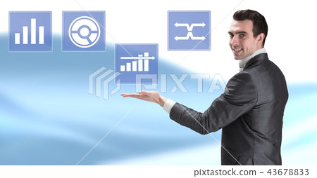 Businessman interacting with business chart statistic icons 43678833