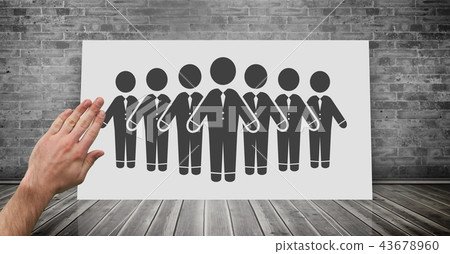 Hand touching business people group icon on board 43678960