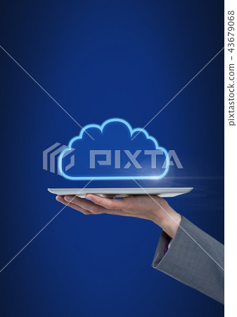 Hand holding tablet with cloud icon 43679068