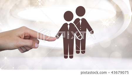 Hand touching businessmen couple partner icon Hand touching businessmen couple partner icon 43679075