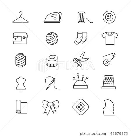 Thin lines fabric, sewing, tailor, knitting vector icons Thin lines fabric, sewing, tailor, knitting vector icons 43679373