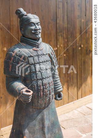 Terracotta army soldier statue replica in a street of Anren Terracotta army soldier statue replica in a street of Anren 43680018