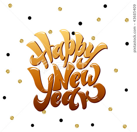 Happy New 2019 Year. Holiday Vector lettering Illustration With Lettering Composition and Burst Happy New 2019 Year. Holiday Vector lettering Illustration With Lettering Composition and Burst 43685409