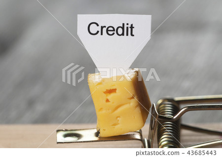 "Credit" sign on a cheese in mouse trap "Credit" sign on a cheese in mouse trap 43685443