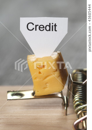 "Credit" sign on a cheese in mouse trap "Credit" sign on a cheese in mouse trap 43685444