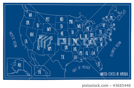 Doodle Blueprint Map of North America Doodle Blueprint Map of North America 43685446