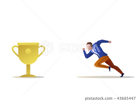 businessman running forward winner trophy cup golden prize concept man hurry up win first plase businessman running forward winner trophy cup golden prize concept man hurry up win first plase 43685447
