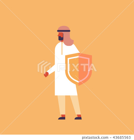 arabic businessman holding guard shield business protection concept arab man security male cartoon arabic businessman holding guard shield business protection concept arab man security male cartoon 43685563