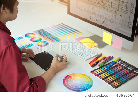 Digital artist sketching blueprint 43685564