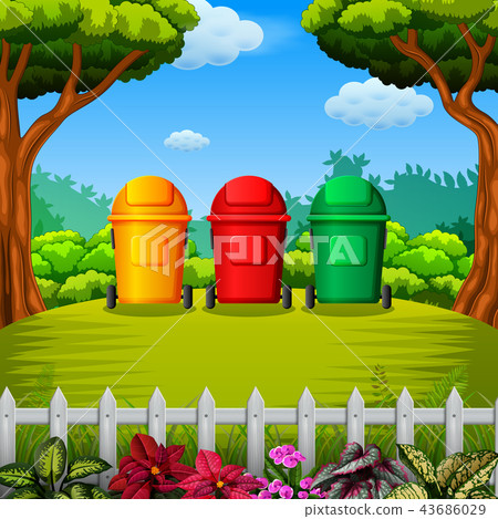 the colorfull trashbin with the garden view the colorfull trashbin with the garden view 43686029