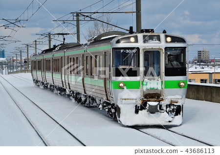 Hakodate Main Line ordinary train (Series 721) to enter Inashikoen Station Hakodate Main Line ordinary train (Series 721) to enter Inashikoen Station 43686113