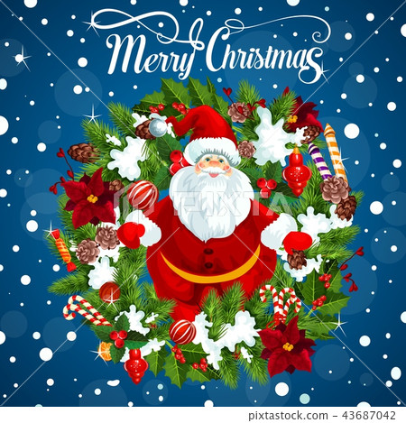 Christmas tree and Santa gifts greeting card 43687042