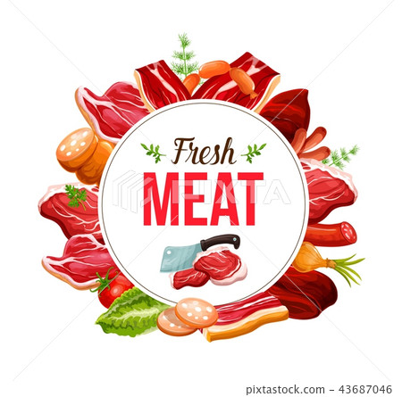 Meat from butchery shop sign with knife 43687046