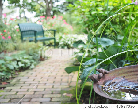 English Garden Path And Bench Stock Photo 43687050 Pixta