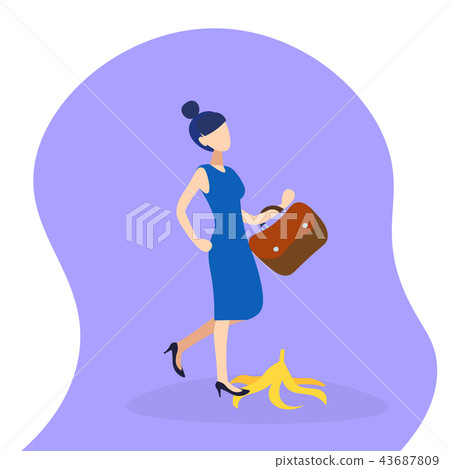 overworked business woman stepping on banana skin peel work accident concept hard working process 43687809