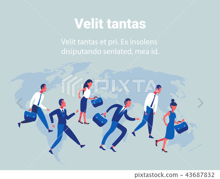 Business people group running team leader competition businessmen women race concept world map 43687832