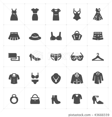 Icon set - Clothing Woman filled icon vector 43688339