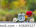 Red heart shape in shopping cart and white clock 43689327