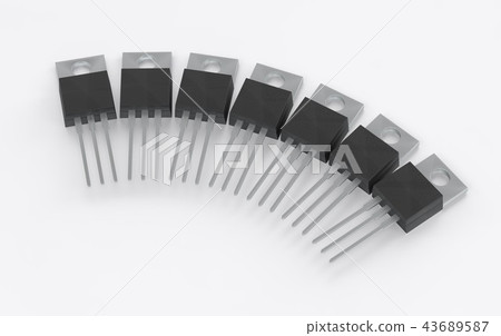 Isolated TO-220 MOSFET electronic package set 3d illustration Isolated TO-220 MOSFET electronic package set 3d illustration 43689587