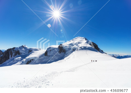 Trekking to the top of Mont Blanc mountain in French Alps 43689677