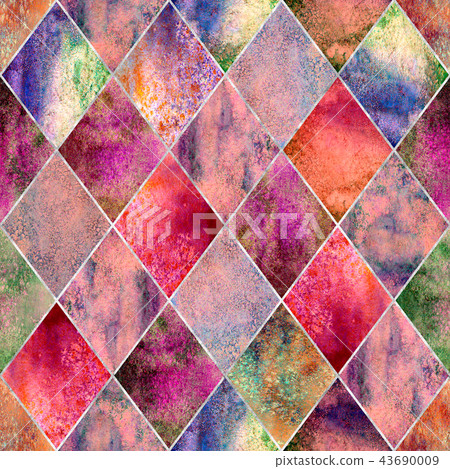 Argyle geometric watercolor seamless pattern 43690009