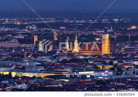 Night aerial view of Munich, Germany Night aerial view of Munich, Germany 43690564