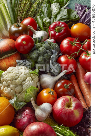 Autumn still life. Vegetables, fruits, herbs. 43690870