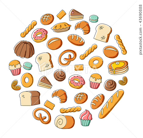 Bakery kids hand drawing set pattern background 43690888