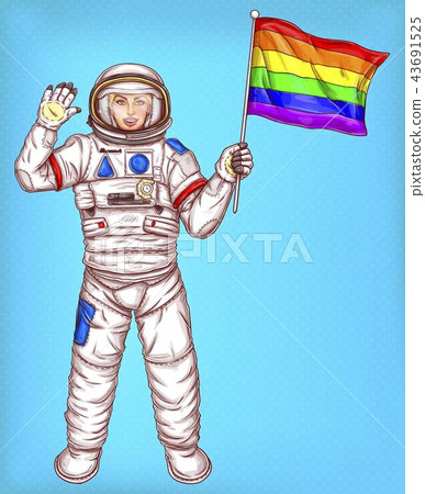 Young astronaut girl with rainbow flag 43691525