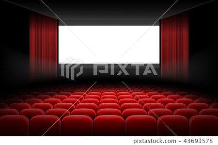 White Cinema Theatre Screen With Red Curtains Stock