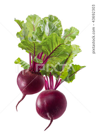 2 beet roots with leaves isolated on white 43692303