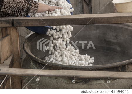 processing silkworm cocoons to make rope 43694045