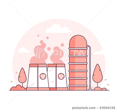 Nuclear power plant - thin line design style vector illustration Nuclear power plant - thin line design style vector illustration 43694248